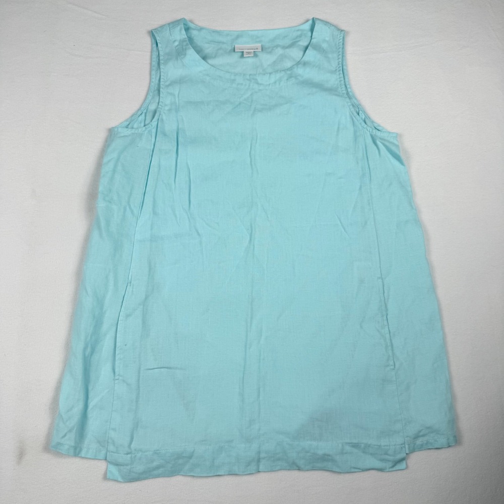 Pure Jill Linen Tank Top Small Petite Blue Minimalist Coastal Tunic